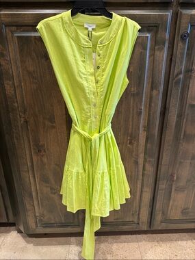 New A loves A Sleeveless Belted Linen Blend Mini Dress Pistachio M 6 / 8 $120!